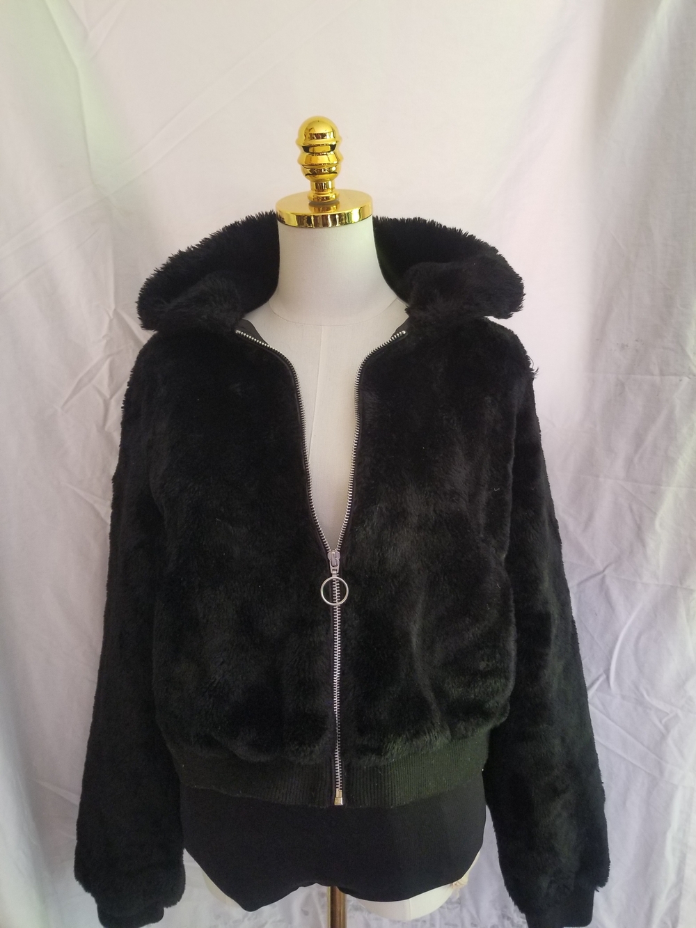 No Boundaries Black Faux Fur Teddy Jacket with Hooded Collar